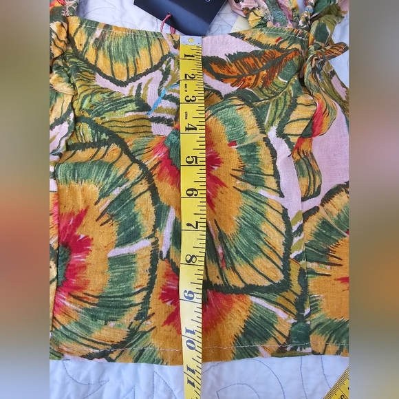 Cynthia Rowley Floral Ruffle Sleeve Linen Blend Crop Top Women's Size Large NWT - Picture 9 of 9